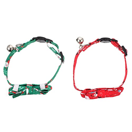 Amosfun 2 Stück Weihnachtliches Katzenhalsband mit Glocke Süßes Pet Collar mit und Grünem Schleifen Bowtie Verstellbar Komfortabel und Umweltfreundlich für Festliche Katzenaccessoires von Amosfun