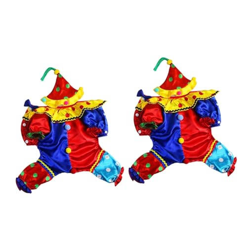 Amosfun 2St Welpen-Pyjama Haustier-Overall Wintermantel Halloween-Kleidung clownförmiges Kleidungsstück Hunde-Hoodies Weihnachten Clown-Anzug der Hund vierbeinige Kleidung Haustier-Outfit von Amosfun