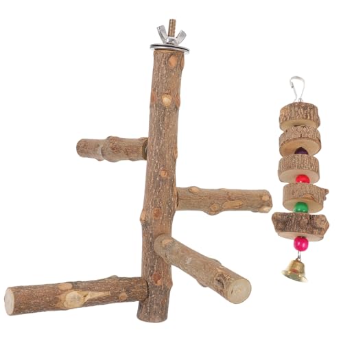 Amosfun 2St Vogel stehender Stock Keramik Hütte Kauspielzeug Spielzeuge Ständer aus Vogelholz Papageienzweig Barsch Pfeffer Holz Gestreifter Barsch Vogel liefert Pole Holzrahmen hölzern von Amosfun