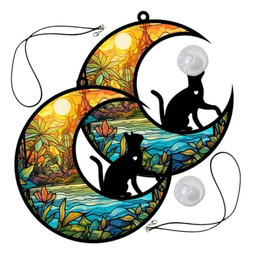 Amosfun 2stücke Katzen Mond Wanddekoration Farbenfrohes Katzen-mond-hängeschild Stilvolle Wandkunst Für Zuhause Und Garten Für Katzenliebhaber Und Kreative Dekoration von Amosfun