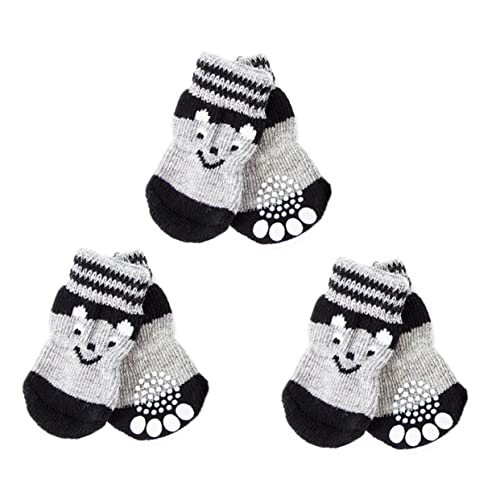 Amosfun 3 Paare Hundeschuh Socken Fußschlaufe Für Haustiere Welpen Hausschuhe rutschfeste Stiefeletten Für Haustiere Hund Winter Schneeschuhe Hundesocken Hündchen Boden Socken Baumwolle von Amosfun