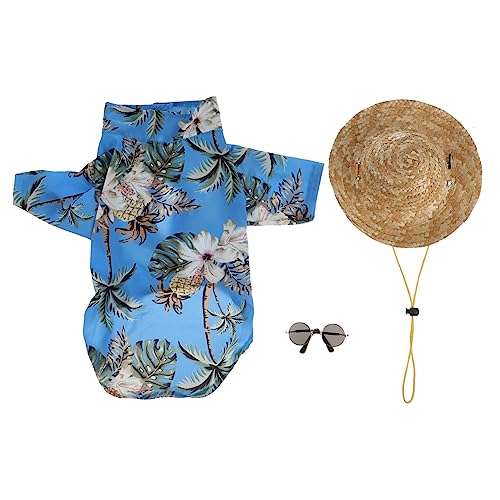 Amosfun 3stücke Teiliges Haustier-sommeroutfit Mit Sonnenhut Sonnenbrille Und Shirt Strandkleidung Für Hunde Für Urlaub Alltag Und Fotosessions von Amosfun