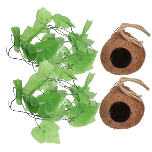 Amosfun 4 Stück Eidechsen-Kokosnest Pflanzenbedarf Gecko-Nest Spielzeuge Anlage Haustiernest Reptiliennest aus Kokosnussschalen die Schaukel Zubehör 2-teiliges Set Haustierbett schmücken von Amosfun