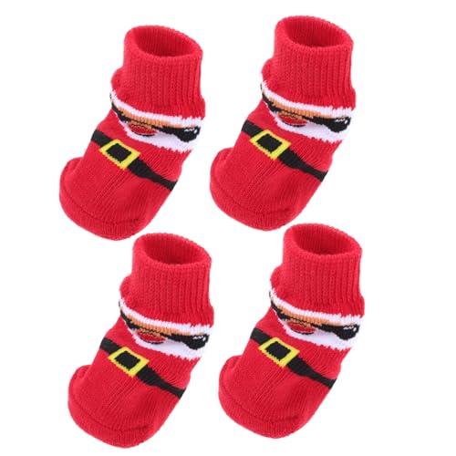 Amosfun 4 Stück Haustier Socken Weihnachtskatzensocken Hundestiefel Hundesocken Gegen Weihnachtshundestrümpfe Hunde-Grip-socken Welpensocken Eine Armatur Warm Halten Ältere Schuh Polyester von Amosfun