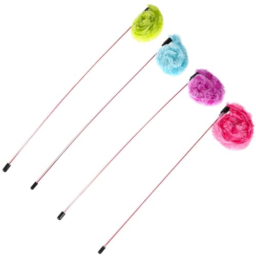 Amosfun 4 Stücke Kätzchen Handheld Katze Set Glocke Interaktive Plüsch Necken Stick Für Indoor Katzen Zufällige Farbe von Amosfun