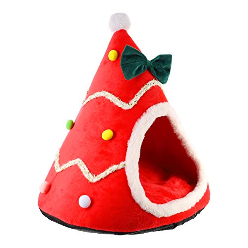 Amosfun Haustier Weihnachtsnest Weihnachtsbett Für Haustiere Schlafnest Für Haustiere Katzenversteck Hundehöhle Bett Katzenheim Katzenhaus Zwinger Weihnachtsbaum Stoff von Amosfun