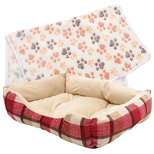 Amosfun Haustierbett katzenhöhle hundesofa Winterkatzenbett Welpenbetthöhle waschbares Katzenbett Hundezwinger drinnen Katzenschlafbett im Weihnachtsstil Katzennest aus Baumwolle von Amosfun