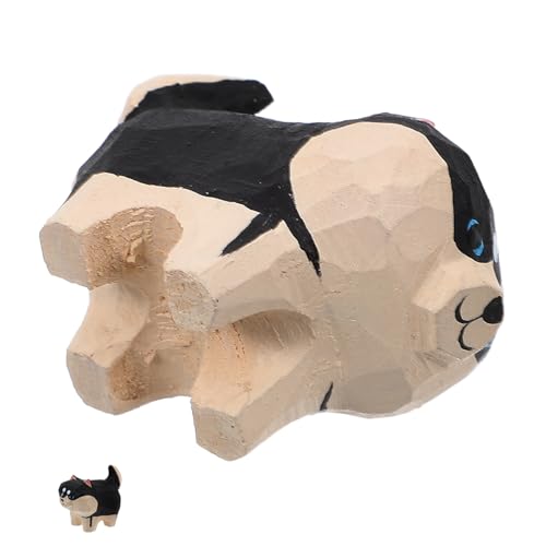 Amosfun Husky Kleine Holzschnitzerei Haustier Spielzeugtiere Welpe Hundepuzzle Spielzeughund Collie Leckerbissen Für Kleine Hunde Pudel Hundestatue Puffer Hundekuchen Auto Figur Hölzern von Amosfun