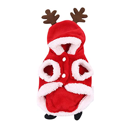 Amosfun Weihnachten Hund Elch Kleidung warm halten Flanell Elch Welpen Kapuzenmantel Hundekleid Weihnachtsfeier Kostüm-XL von Amosfun