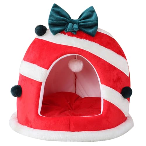 Amosfun Weihnachtsbaum Katzenbett weihnachtliche hundebetten Katzenbetten Weihnachten Hundehütte Haustierzubehör Katzenbett für Haustier warmes Schlafbett Jahreszeiten von Amosfun