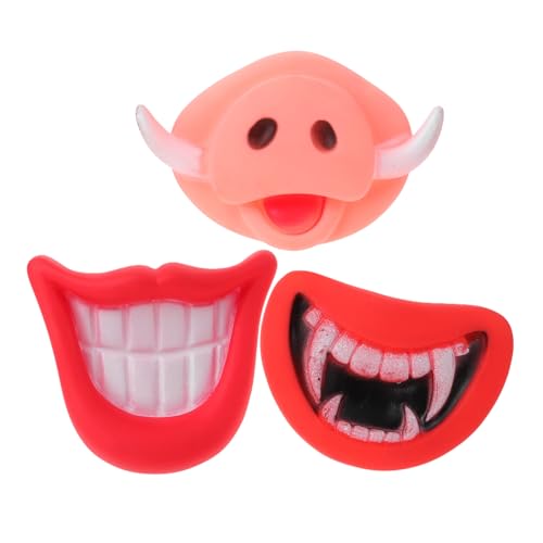 Kauspielzeug für Welpen, Silikon, Rosa, Schweinegesichter, rote Zähne, rote Lippen, Halloween, Cosplay, Partyzubehör, 3 Stück Kauspielzeug für Welpen, Silikon, Rosa, Schweinegesichter, rote Zähne, rote Lippen, Halloween, Cosplay, Partyzubehör, 3 Stück von Amosfun