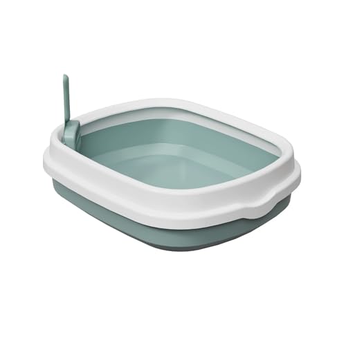 Open Top Katzenstreu Box, Halb Eingeschlossen, Anti-Spritz Design, Einfach Zu Reinigen, Kommt Mit Scoop. Ideal Für Indoor Katzen, Kätzchen Und Kleine Haustiere. (#Blue, M) von AmourGlint
