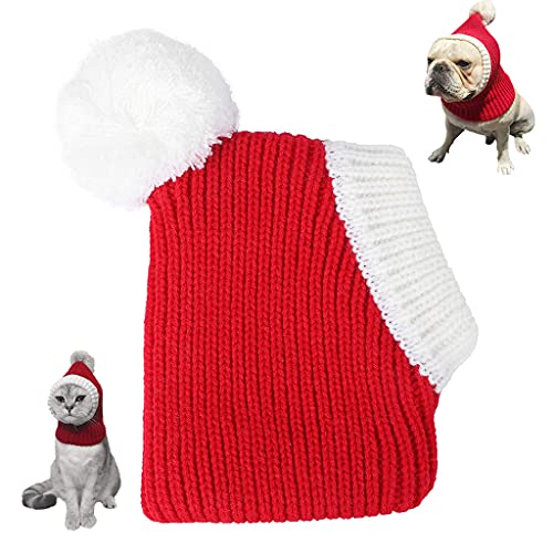 Haustier-Weihnachtsmütze, Hals- und Ohrenwärmer für Katzen und Hunde, Party-Kostüm-Zubehör, elastisches Garn, gestrickte Kopfbedeckung, S/für M/Hund, Hals-Ohrenwärmer von Amsixo