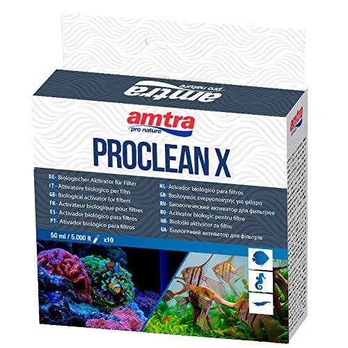 Amtra PROCLEAN X - Bakterienaktivator für Süß- und Meerwasseraquarienfilter, Aktivator des Stickstoffkreislaufs. Formatieren Sie 10 Fläschchen x 5 ml von Amtra