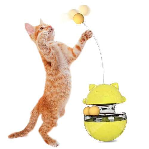 Amyzavls Interaktives Katzen Spielzeug Selbstbeschäftigung, Katze Bälle 3 in 1 Automatisch Intelligenzspielzeug Katzenspielzeug mit Spielzeug Futterautomat Gelb von Amyzavls
