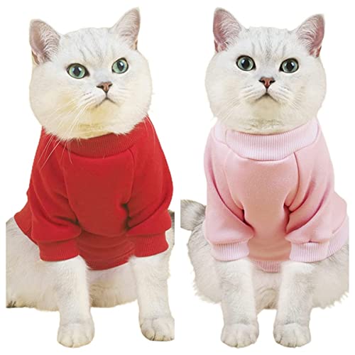 Katzenpullover für Katzen, haarlose Katzen, Baumwoll-Shirts für Katzen, Haustierkleidung, Pullover, Kätzchen, Sport-Fan, Haustier-T-Shirts mit Ärmeln, Katzen und kleine Hunde, Rot und Rosa, Größe M, 2 von AnHome