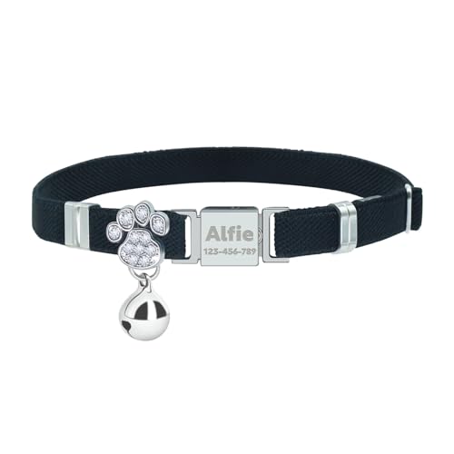 Personalisiertes Elastisches Katzenhalsband mit Namen und Telefonnummer, Graviert Katzen-Halsband mit glöckchen -Schwarz von AnNengJing
