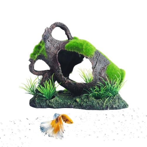 AnRui Aquarium-Dekoration, grünes Moos, geneigter Topf, Töpferglas, Aquarium-Dekoration, Versteck Höhle, Ornament für Betta-Aquarium-Dekoration und Buntbarsch-Lebensraum von AnRui