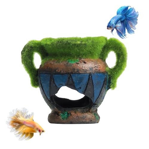AnRui Grüner Moostopf, Aquarium-Dekoration, Töpferglas, Aquarium-Dekoration, Vintage-Aquarium-Dekoration, Versteck, Höhle, Ornament für Goldfische, kleine Fische, Garnelen, Einsiedlerkrebse und von AnRui