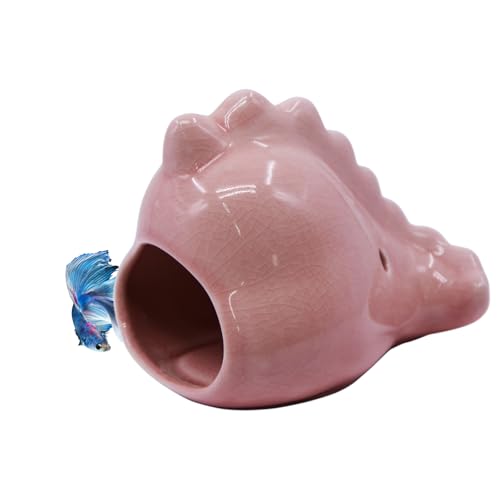 AnRui Keramik-Aquarium-Dekoration, niedliches Seepferdchen, Betta-Zubehör, Dekoration, Versteck Höhle, Ornament für kleine, mittelgroße Fische, Garnelen, Goldfische und Reptilien (Rosa) von AnRui