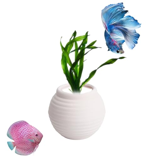 AnRui Mittelgroßes Töpferglas zur Befestigung von Wasserpflanzen, Anti-loating Keramik Aquarium Landschaftsbau Ornamente Aquarium Dekoration, Weiß von AnRui