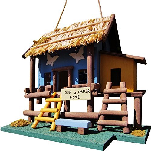 HÜWÜKNÜ Vogelhaus ``Sommer Haus`` Nistkasten zum Aufhängen, für Singvögel wie Spatzen, Meisen, Handarbeit aus Holz, bunt, Vogelvilla für Garten, Terasse, Balkon von Hüwüknü