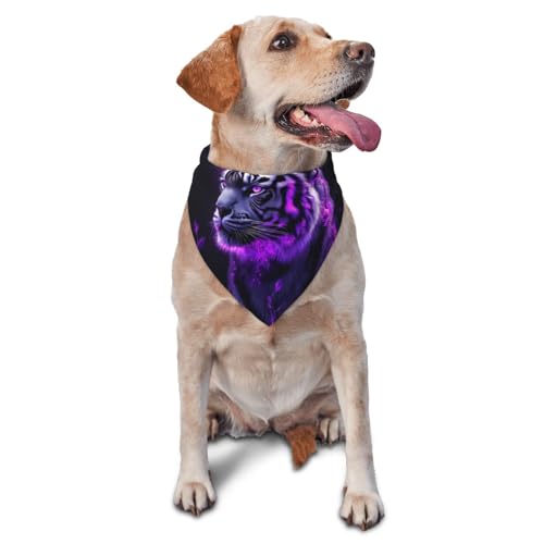 Dreieckiges Hundehalstuch, Haustierlätzchen für den Alltag und als Geburtstagsgeschenk für Katzen und Hunde, lila Muster, weißer Tiger 1 von Anceky