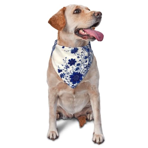 Dreieckiges Hundehalstuch, Haustierlätzchen für den täglichen Gebrauch und als Geburtstagsgeschenk für Katzen und Hunde, blau-weißes Porzellanmuster von Anceky