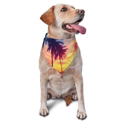 Dreieckiges Hundehalstuch, Haustierlätzchen für den täglichen Gebrauch und als Geburtstagsgeschenk für Katzen und Hunde – Tropische Palme bei Sonnenuntergang von Anceky