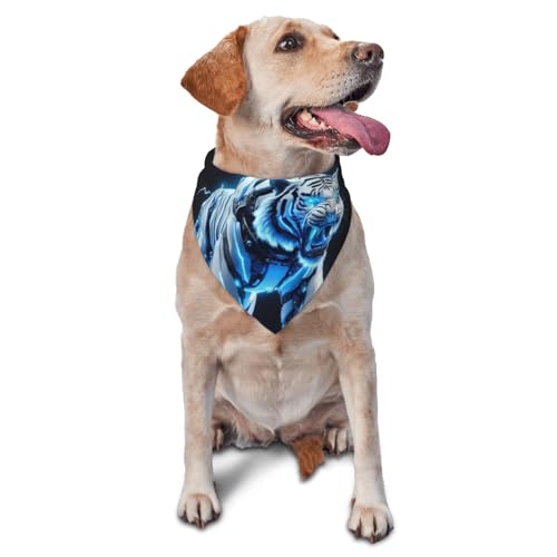 Dreieckiges Hundehalstuch, Lätzchen für den täglichen Gebrauch und als Geburtstagsgeschenk für Katzen und Hunde – Futuristischer blau-hellweißer Tiger Dreieckiges Hundehalstuch, Lätzchen für den täglichen Gebrauch und als Geburtstagsgeschenk für Katzen und Hunde – Futuristischer blau-hellweißer Tiger von Anceky