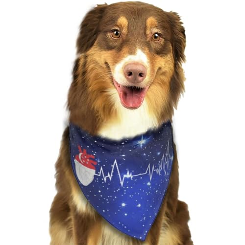 Herzschlag der Singapur-Flagge für singapurischen Stolz, weiches Hunde-Bandana, dreieckiges Halstuch, Haustier-Zubehör für Hunde und Katzen44 von Anceky
