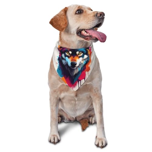 Hundehalstuch, Dreieckstuch, Haustierlätzchen für den täglichen Gebrauch und als Geburtstagsgeschenk für Katzen und Hunde – Batik-Wolfskopf von Anceky