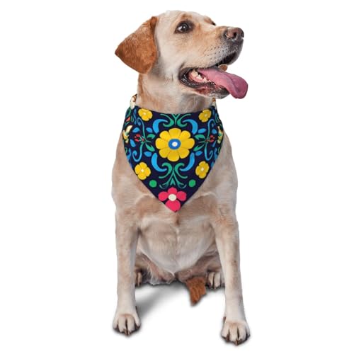 Hundehalstuch, Dreieckstuch, Haustierlätzchen für den täglichen Gebrauch und als Geburtstagsgeschenk für Katzen und Hunde – Bunte mexikanische Blume von Anceky