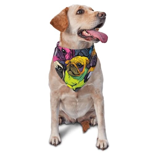 Hundehalstuch, Dreieckstuch, Haustierlätzchen für den täglichen Gebrauch und als Geburtstagsgeschenk für Katzen und Hunde – Bunter Mops von Anceky