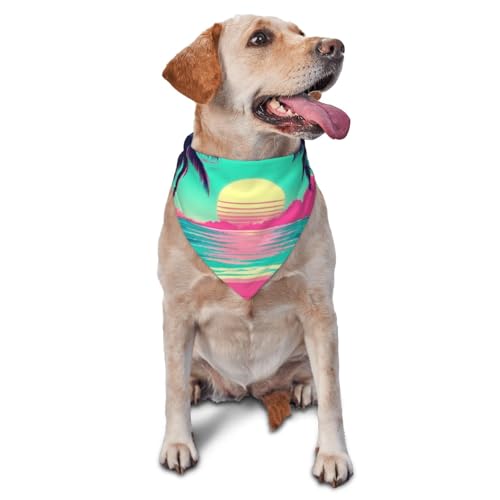 Hundehalstuch, Dreieckstuch, Haustierlätzchen für den täglichen Gebrauch und als Geburtstagsgeschenk für Katzen und Hunde – Retro Palm Beach Sunset von Anceky
