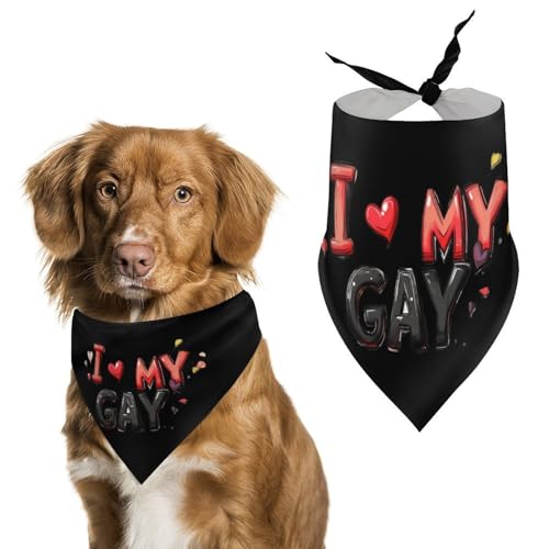 Hundehalstuch mit Aufschrift „I Love My Gay, verstellbar, für Haustiere, dreieckig, Halstuch für kleine und mittelgroße Hunde und Katzen von Anceky