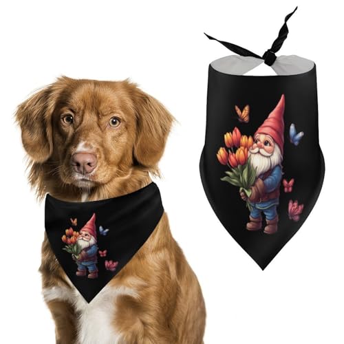 Hundehalstuch mit Gnomen, Blume und Schmetterling, verstellbar, dreieckig, für kleine und mittelgroße Hunde und Katzen von Anceky