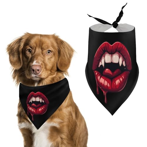Hundehalstuch mit Halloween-Vampirlippen, verstellbar, dreieckig, für kleine und mittelgroße Hunde und Katzen von Anceky