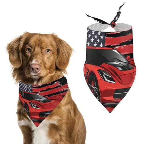 Hundehalstuch mit US-Flagge, Sportwagen, verstellbar, dreieckig, für kleine und mittelgroße Hunde und Katzen von Anceky
