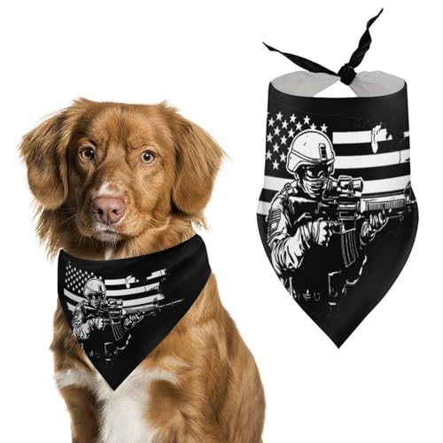 Hundehalstuch mit USA-Flagge, Militär- und Armee-Motiv, verstellbar, dreieckig, für kleine und mittelgroße Hunde und Katzen von Anceky