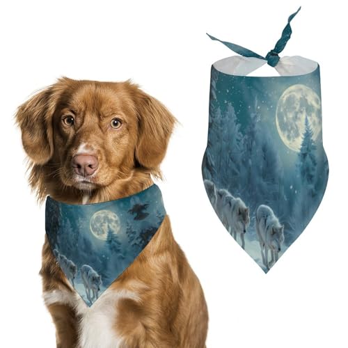 Hundehalstücher mit Aufdruck „Wölfe im Mondlicht, originelles Haustier-Dreieckstuch, Welpen-Taschentuch für kleine, mittelgroße und große Hunde, Katzen, Kaninchen von Anceky