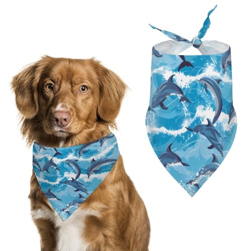 Hundehalstücher mit Delfinen in Wellen, Bedruckt, originelles Haustier-Dreieckstuch, Welpen-Taschentuch für kleine, mittelgroße und große Hunde, Katzen, Kaninchen von Anceky