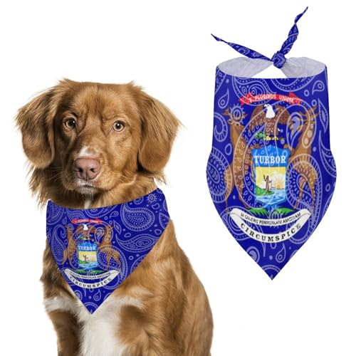 Hundehalstücher mit Paisley-Muster und Michigan-Staatsflagge, originelles Dreieckstuch für Haustiere, Welpen, Taschentuch für kleine, mittelgroße und große Hunde, Katzen, Kaninchen von Anceky