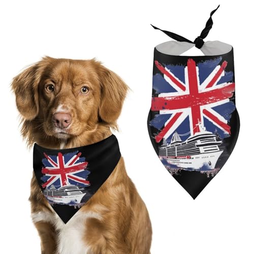 Hundehalstücher mit britischer Flagge und Kreuzfahrtschiff-Aufdruck, originelles Haustier-Dreieckstuch, Welpen-Taschentuch für kleine, mittelgroße und große Hunde, Katzen, Kaninchen von Anceky