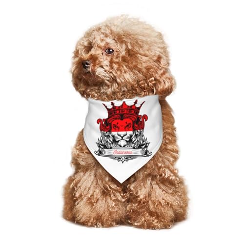 Löwe mit indonesischer Flagge, Welpen-Halstuch, Hunde- und Katzenhalstücher, Sommer-Hundeschal für kleine, mittelgroße und große Hunde, atmungsaktiv, weich, bequem, Haustierbekleidung, Zubehör, 30 x 7 von Anceky