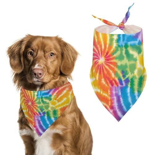 Regenbogen-Batik-Hundehalstuch, verstellbar, dreieckig, für kleine und mittelgroße Hunde und Katzen von Anceky