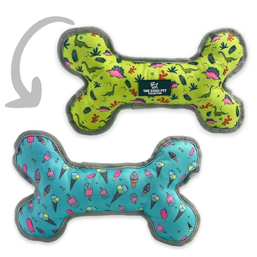 Ancol Dino Ice Cream gemustertes wendbares Kuscheltier, weich, interaktiv, bequem, tragbar, leicht, langlebig, gefüllt, für Hunde, Welpen, Haustier-Kauknochen von Ancol