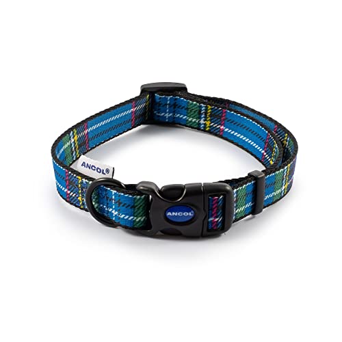 Ancol Hundehalsband – blaues Schottenkaro-Design – superweiches bedrucktes Polyester, verstellbare Halsbandbefestigungen – 30–50 cm von Ancol