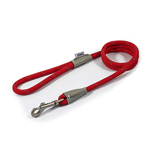 Ancol Viva Hundeleine mit reflektierendem Seil und Schnappverschluss, echtes Leder, 107 x 1 cm, Rot von Ancol