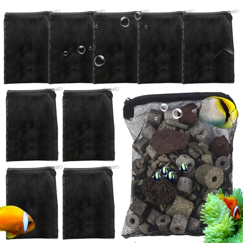 Ancsttu 10 Stück Aquarium Filterbeutel, Fischtank Mesh Filterbeutel, Wiederverwendbare Netzfilterbeutel Mit Reißverschluss Für Süßwasser, Salzwasser, Aquarium, Fischtank von Ancsttu